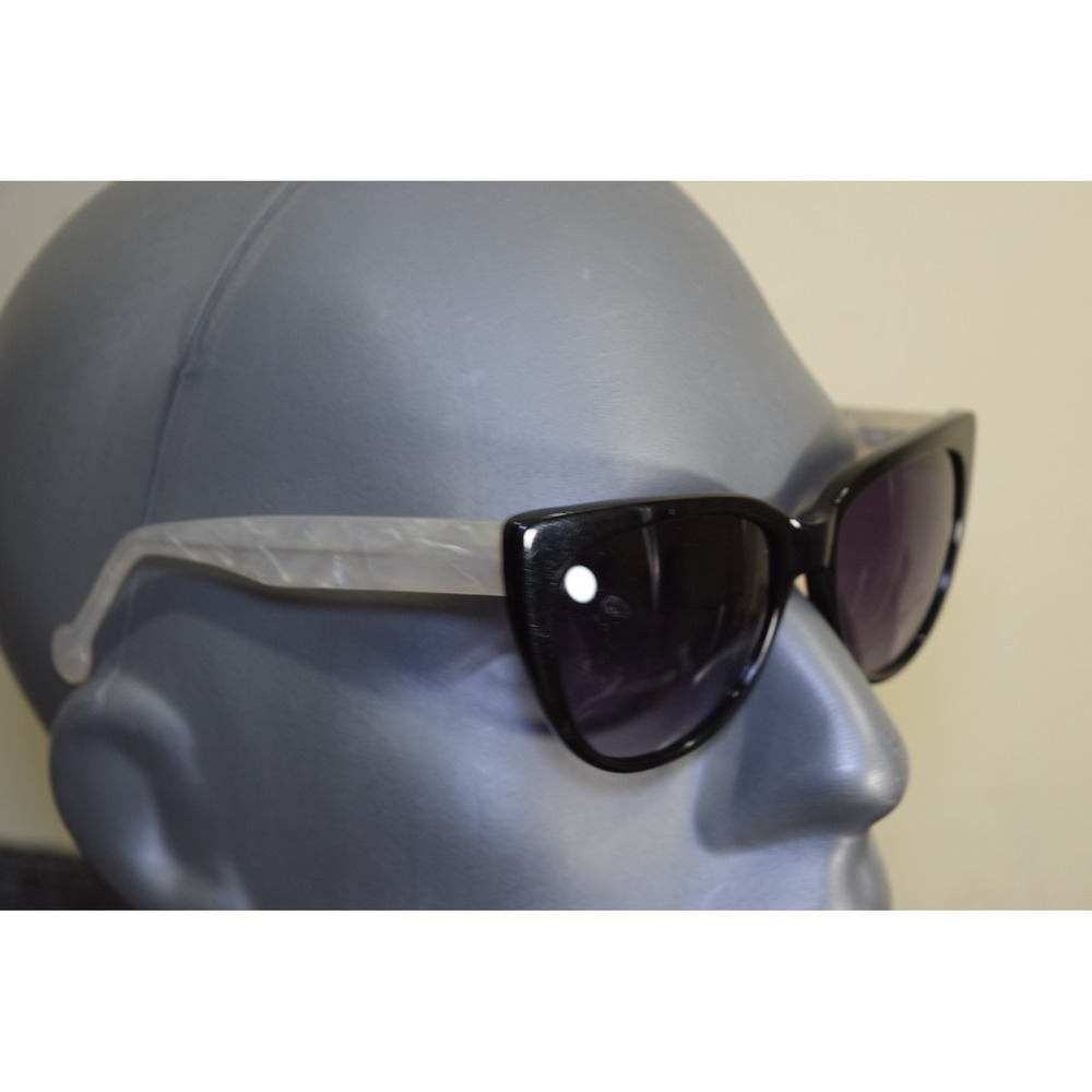 Anthropologie Ett:Twa Bastine Black Motif White Sunglasses 54 17 Oversized Cat